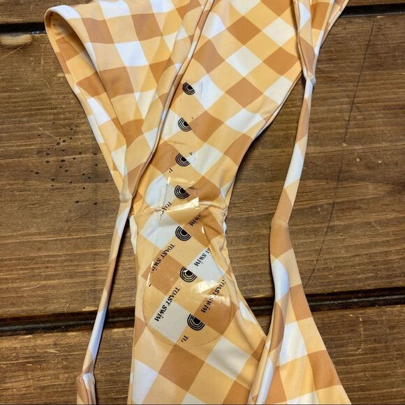 Toast Swim Bikini Bottoms White Tan Gingham Plaid XL NWOT Cheeky - Picture 5 of 6